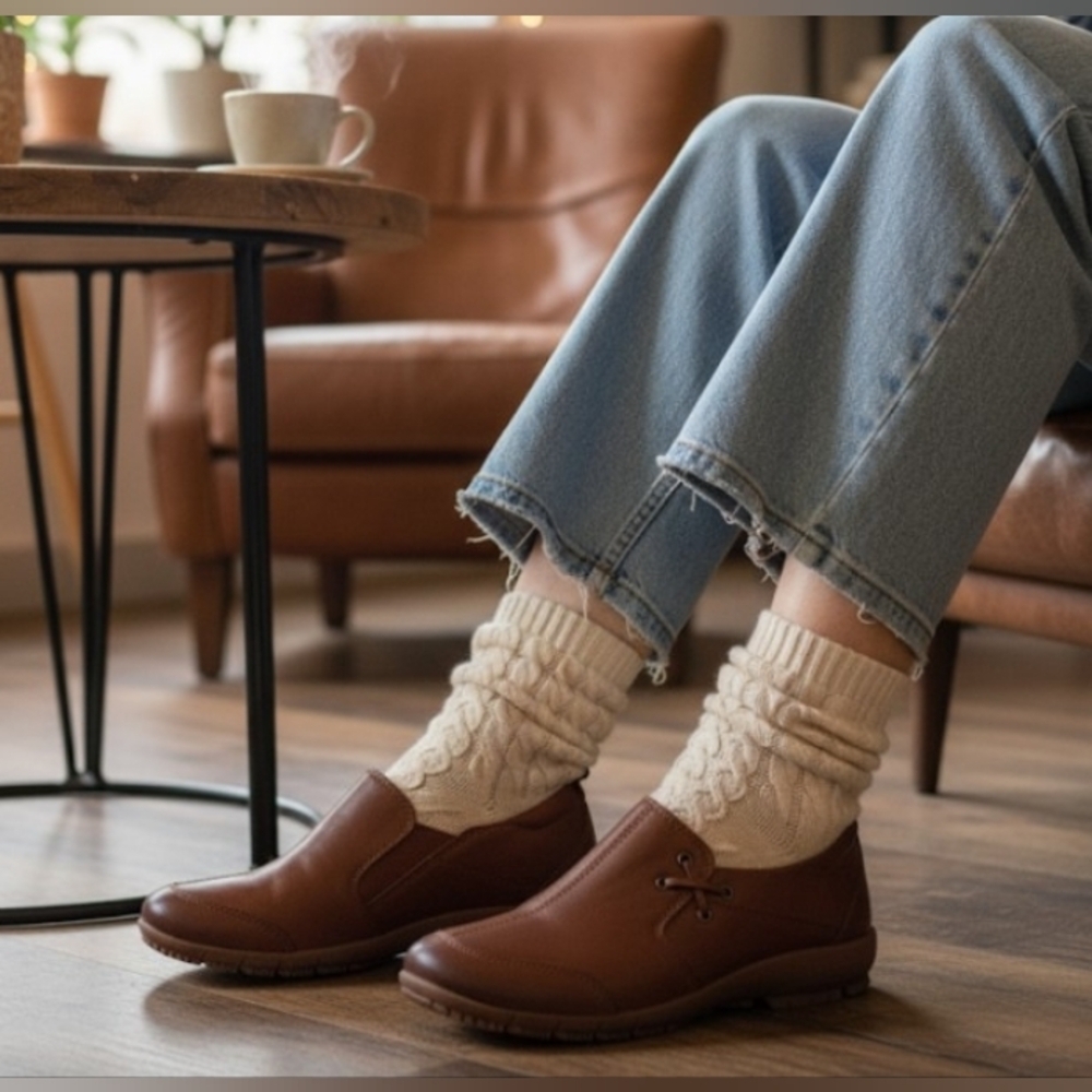 Retro Casual Loafers Grandpa Comfey Brown Leather Minimalist 8.5 New